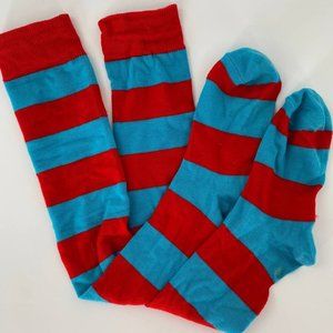 WOMENS/ Teens Theme 2 LONG BLUE RED SOCKS